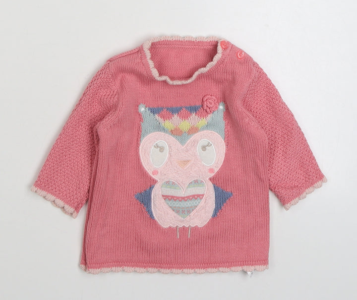George Girls Pink Cotton Pullover Jumper Size 3-6 Months Button