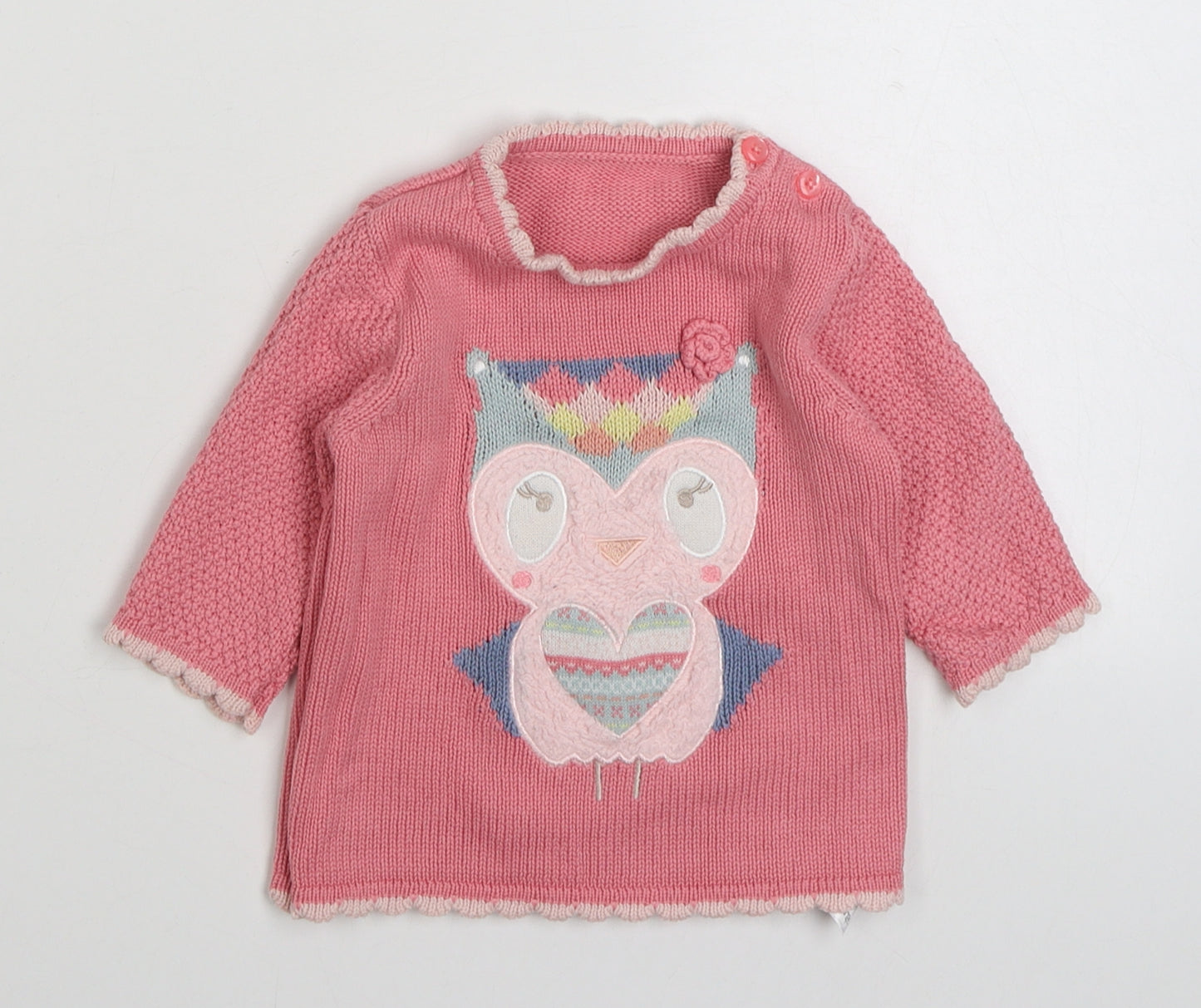 George Girls Pink  Cotton Pullover Jumper Size 3-6 Months  Button