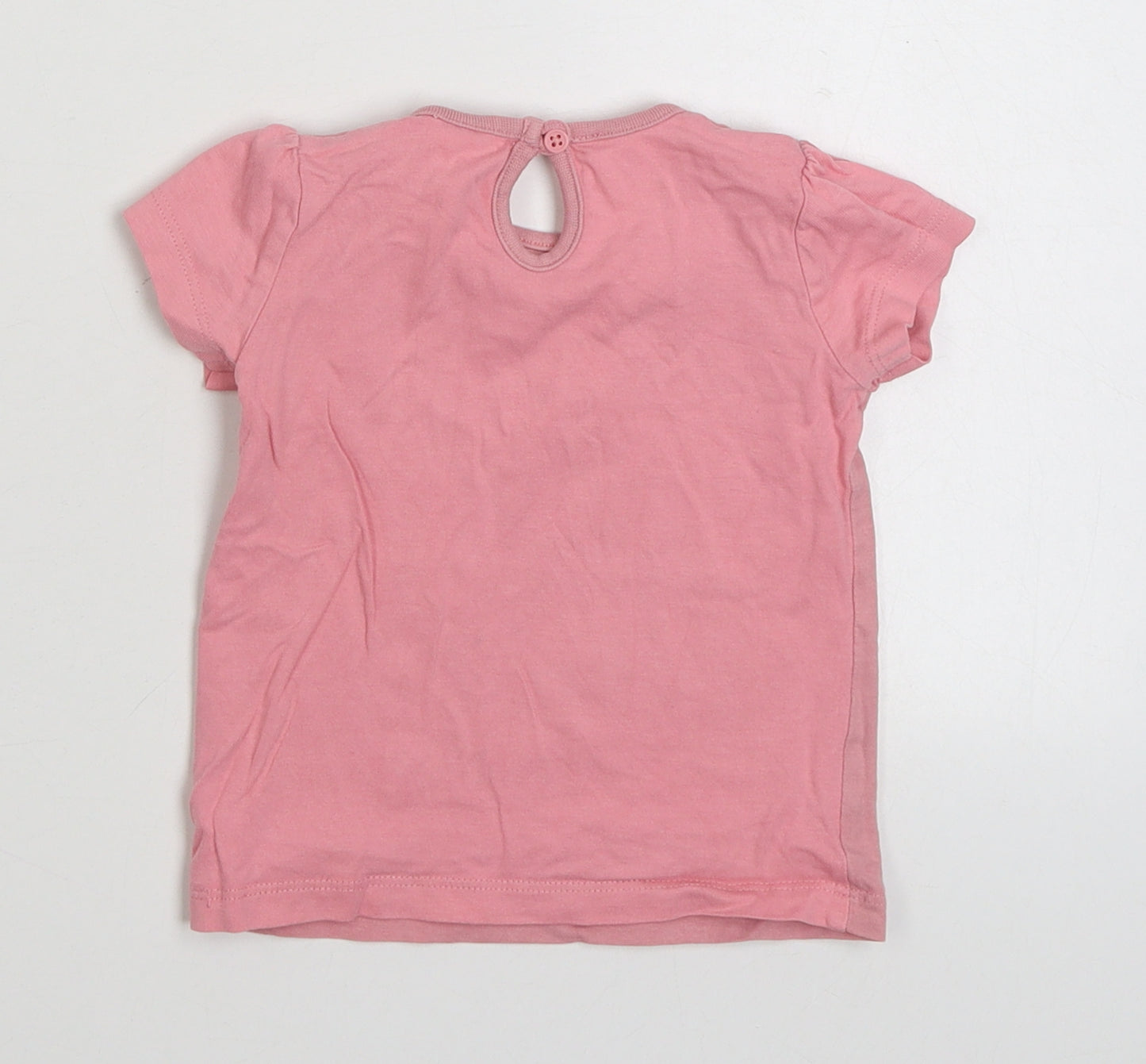 F&F Girls Pink  100% Cotton Basic T-Shirt Size 6-9 Months Round Neck Button