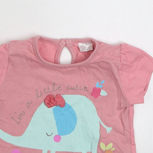 F&F Girls Pink  100% Cotton Basic T-Shirt Size 6-9 Months Round Neck Button