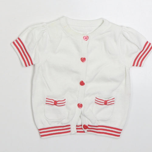 Mothercare Girls White  100% Cotton Cardigan Jumper Size 9-12 Months  Button