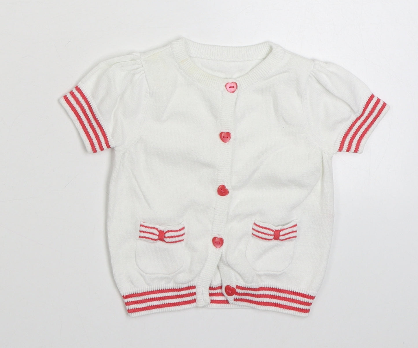 Mothercare Girls White  100% Cotton Cardigan Jumper Size 9-12 Months  Button