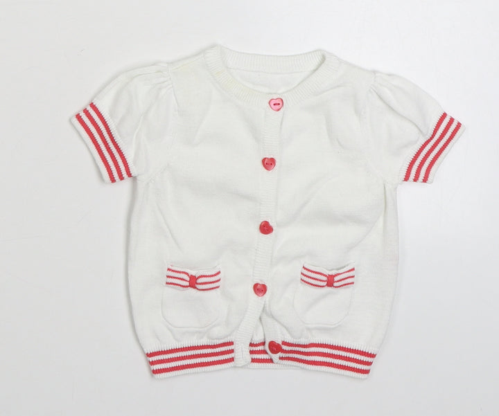 Mothercare Girls White 100% Cotton Cardigan Jumper Size 9-12 Months Button