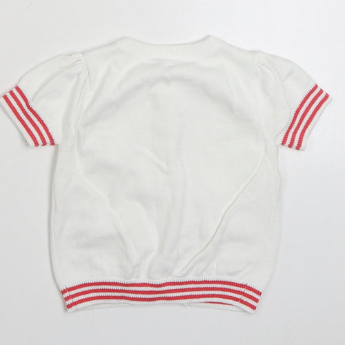 Mothercare Girls White  100% Cotton Cardigan Jumper Size 9-12 Months  Button