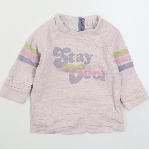 NEXT Girls Pink Striped 100% Cotton Pullover Jumper Size 9-12 Months  Button