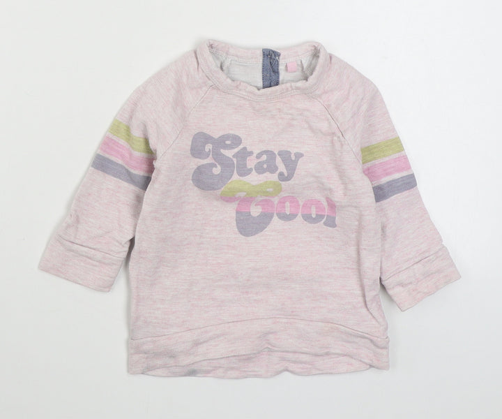 NEXT Girls Pink Striped 100% Cotton Pullover Jumper Size 9-12 Months Button