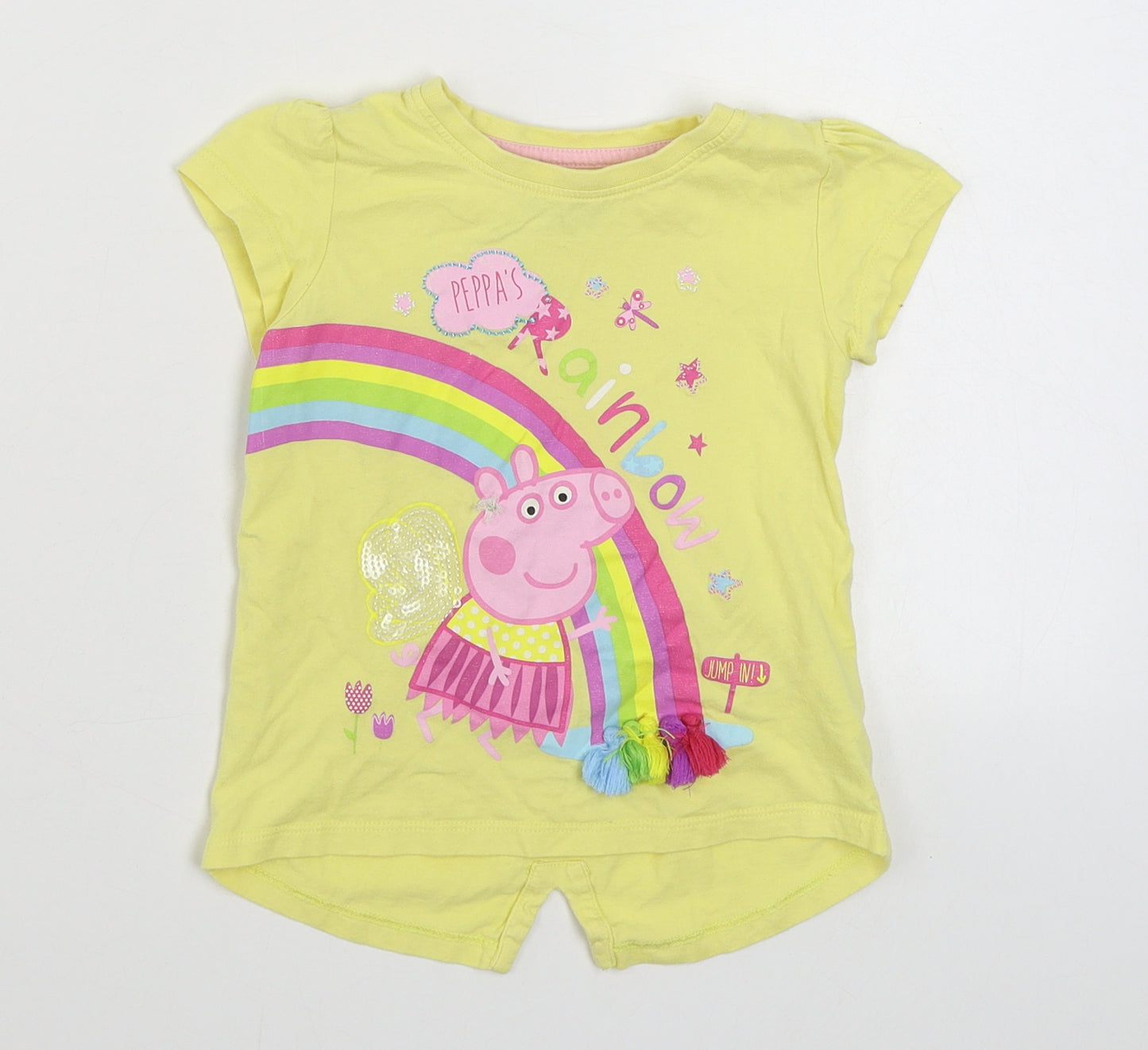 Character.com Girls Yellow  100% Cotton Basic T-Shirt Size 2-3 Years Round Neck Pullover