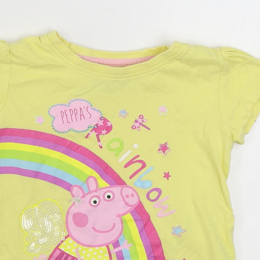 Character.com Girls Yellow  100% Cotton Basic T-Shirt Size 2-3 Years Round Neck Pullover