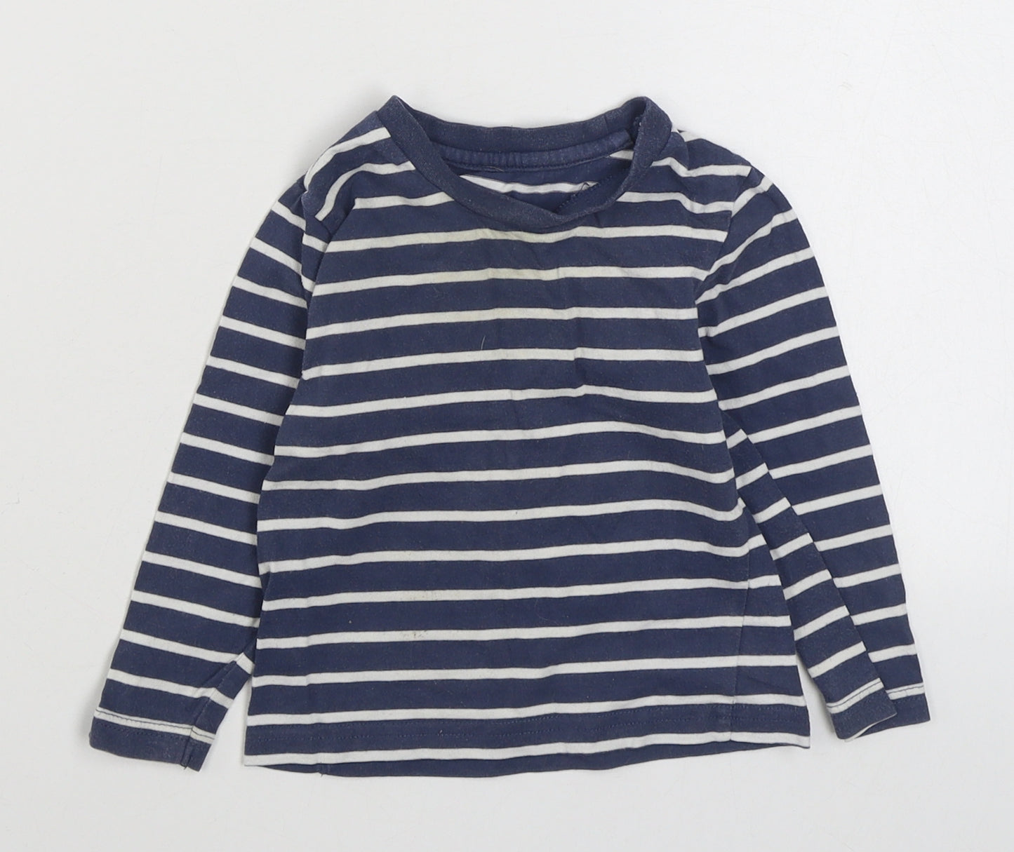 Dunnes Stores Boys Blue Striped 100% Cotton Basic T-Shirt Size 12-18 Months Round Neck Pullover