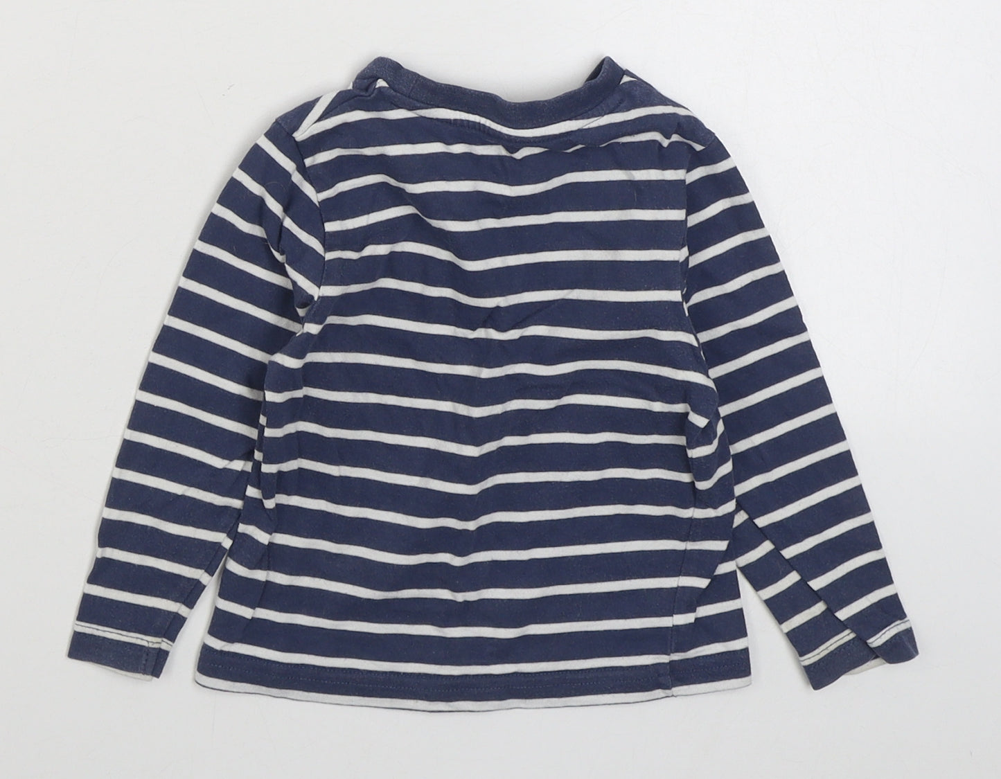 Dunnes Stores Boys Blue Striped 100% Cotton Basic T-Shirt Size 12-18 Months Round Neck Pullover