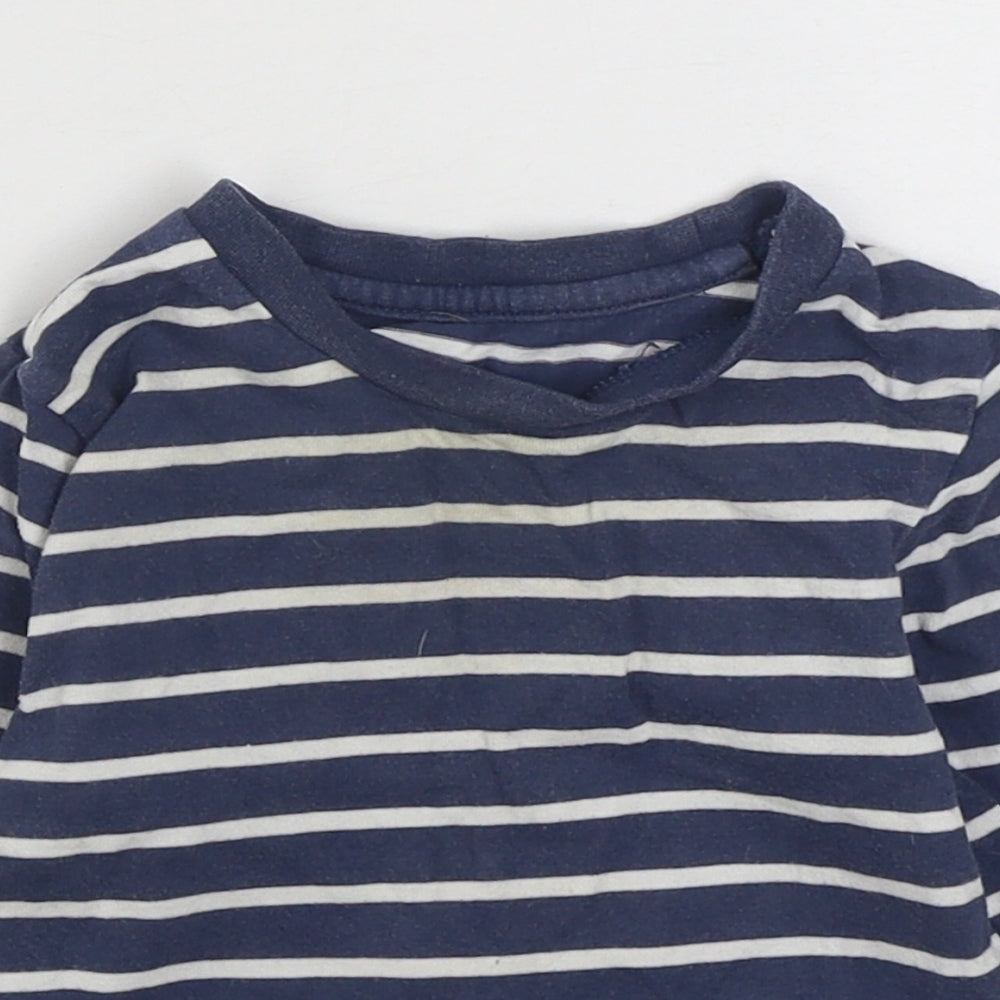 Dunnes Stores Boys Blue Striped 100% Cotton Basic T-Shirt Size 12-18 Months Round Neck Pullover