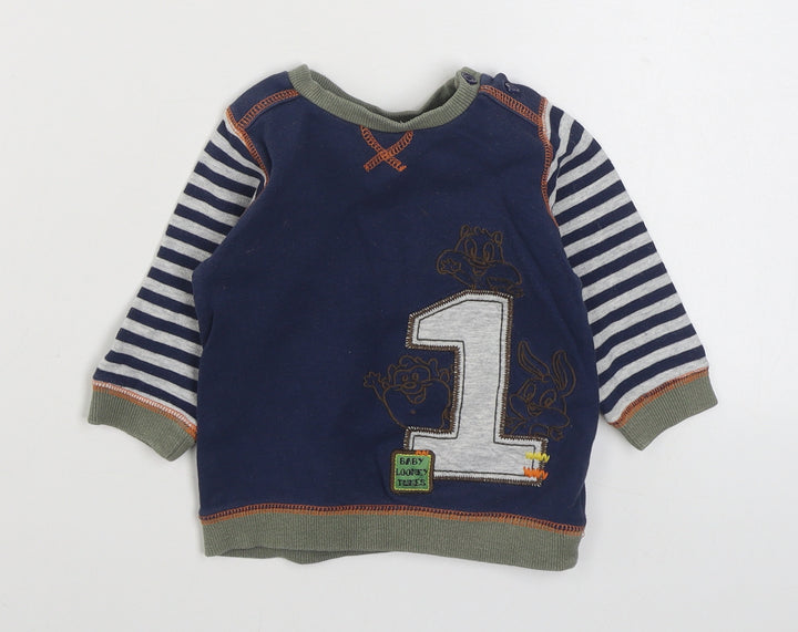 Geoge Boys Blue 100% Cotton Pullover Jumper Size 12-18 Months Pullover - Looney Tunes