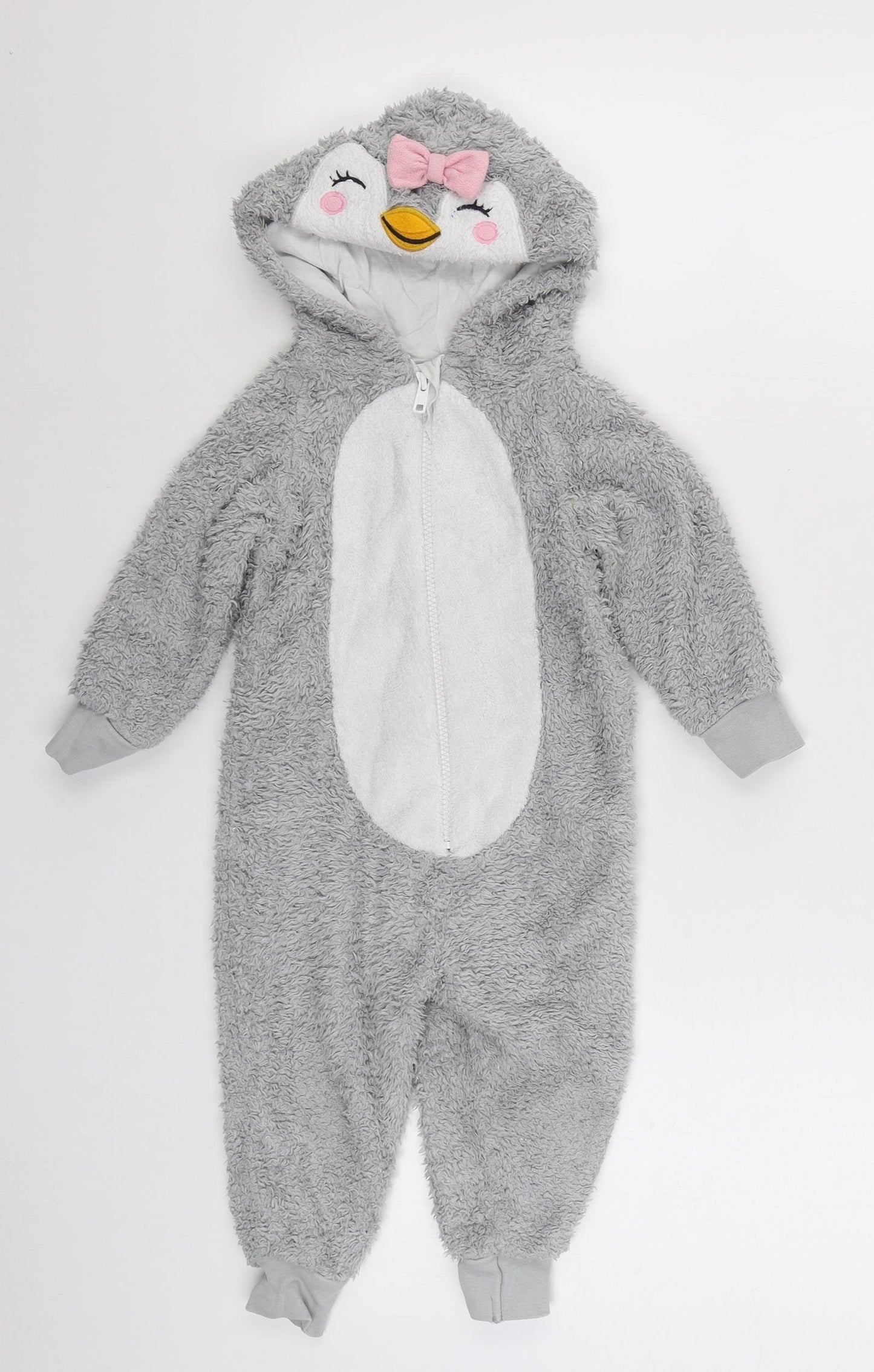 George Girls Grey Solid Polyester  One Piece Size 12-18 Months  Zip - Penguin Onesie