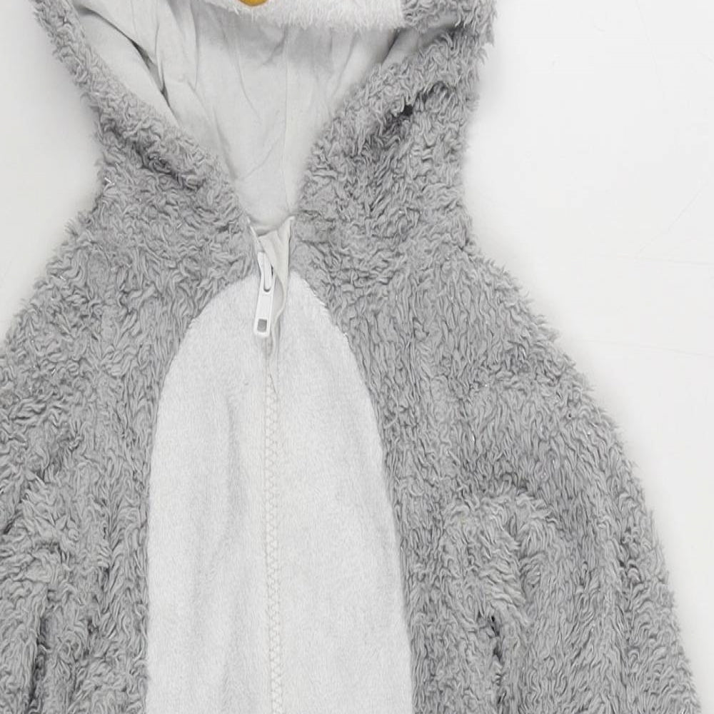 George Girls Grey Solid Polyester  One Piece Size 12-18 Months  Zip - Penguin Onesie