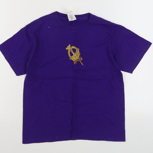 Gilden Boys Purple  100% Cotton Basic T-Shirt Size 7-8 Years Round Neck Pullover