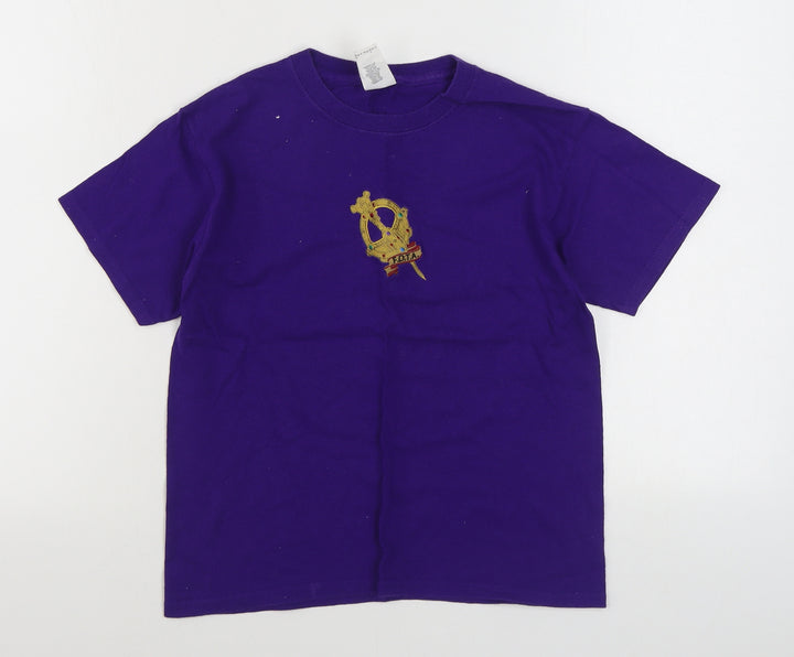 Gilden Boys Purple  100% Cotton Basic T-Shirt Size 7-8 Years Round Neck Pullover