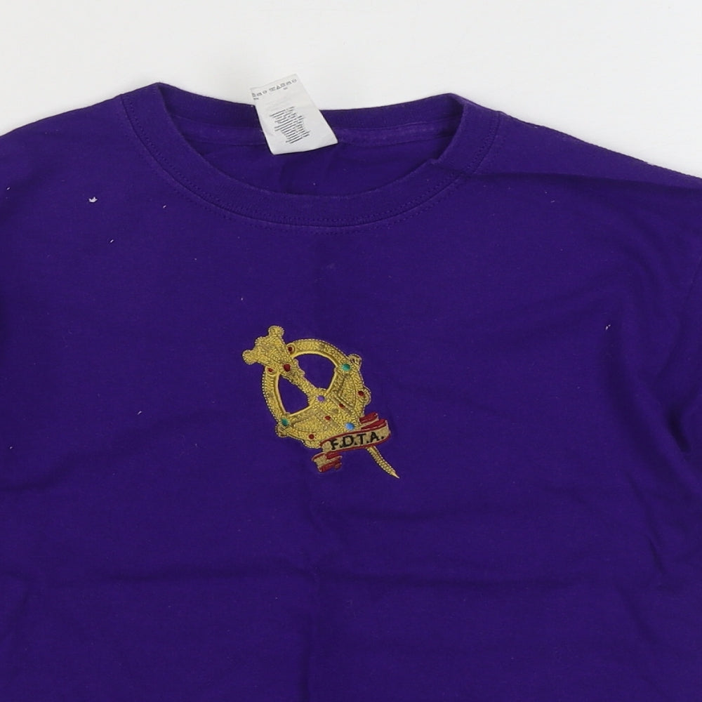 Gilden Boys Purple  100% Cotton Basic T-Shirt Size 7-8 Years Round Neck Pullover