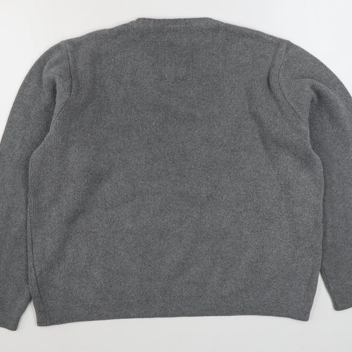 Burton Menswear Mens Grey Round Neck Striped Acrylic Pullover Jumper Size L