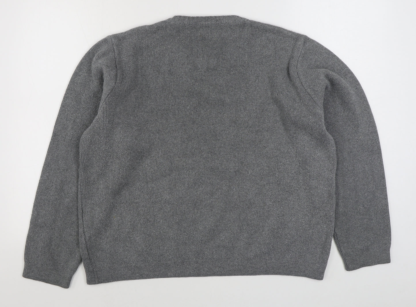 Burton Menswear Mens Grey Round Neck Striped Acrylic Pullover Jumper Size L