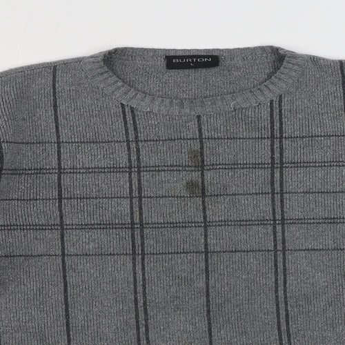 Burton Menswear Mens Grey Round Neck Striped Acrylic Pullover Jumper Size L