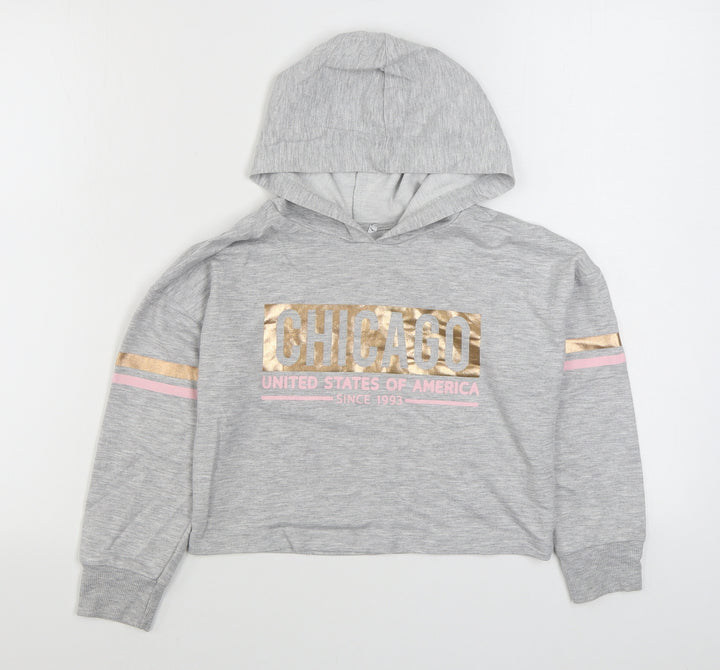 Primark Girls Grey Polyester Pullover Hoodie Size 9-10 Years Pullover