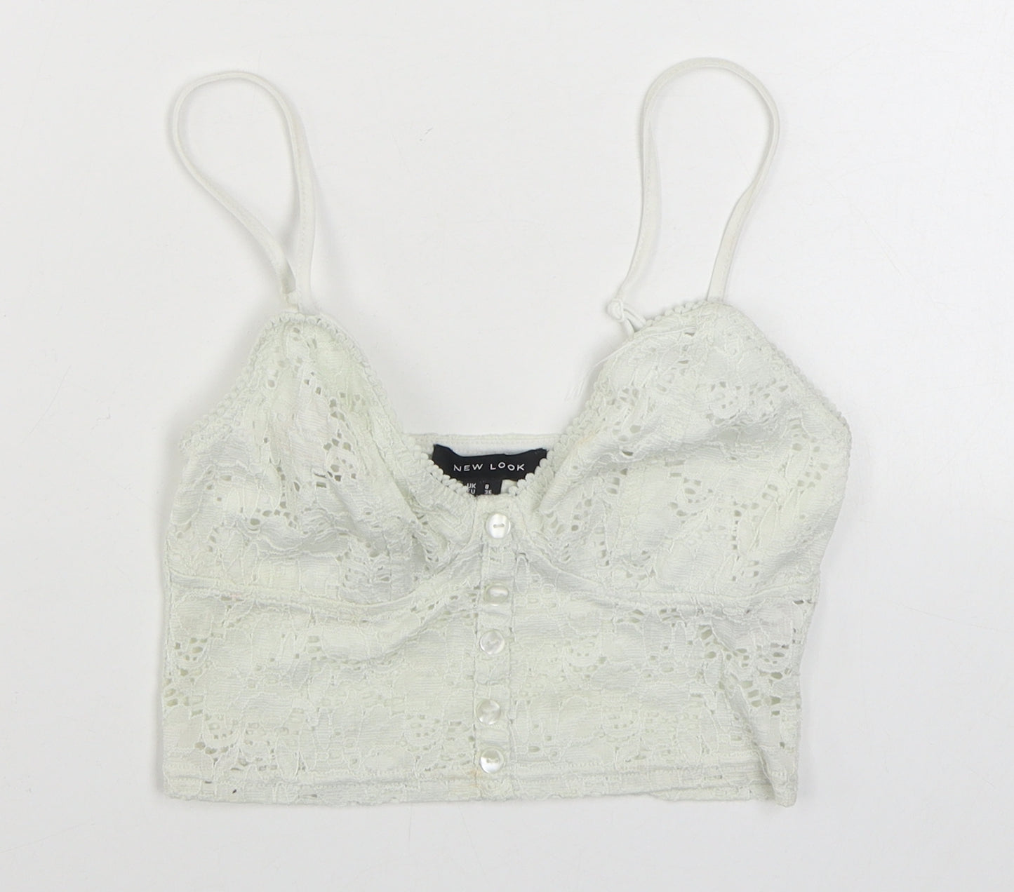 New Look Womens White  Nylon Cropped Tank Size 8 V-Neck