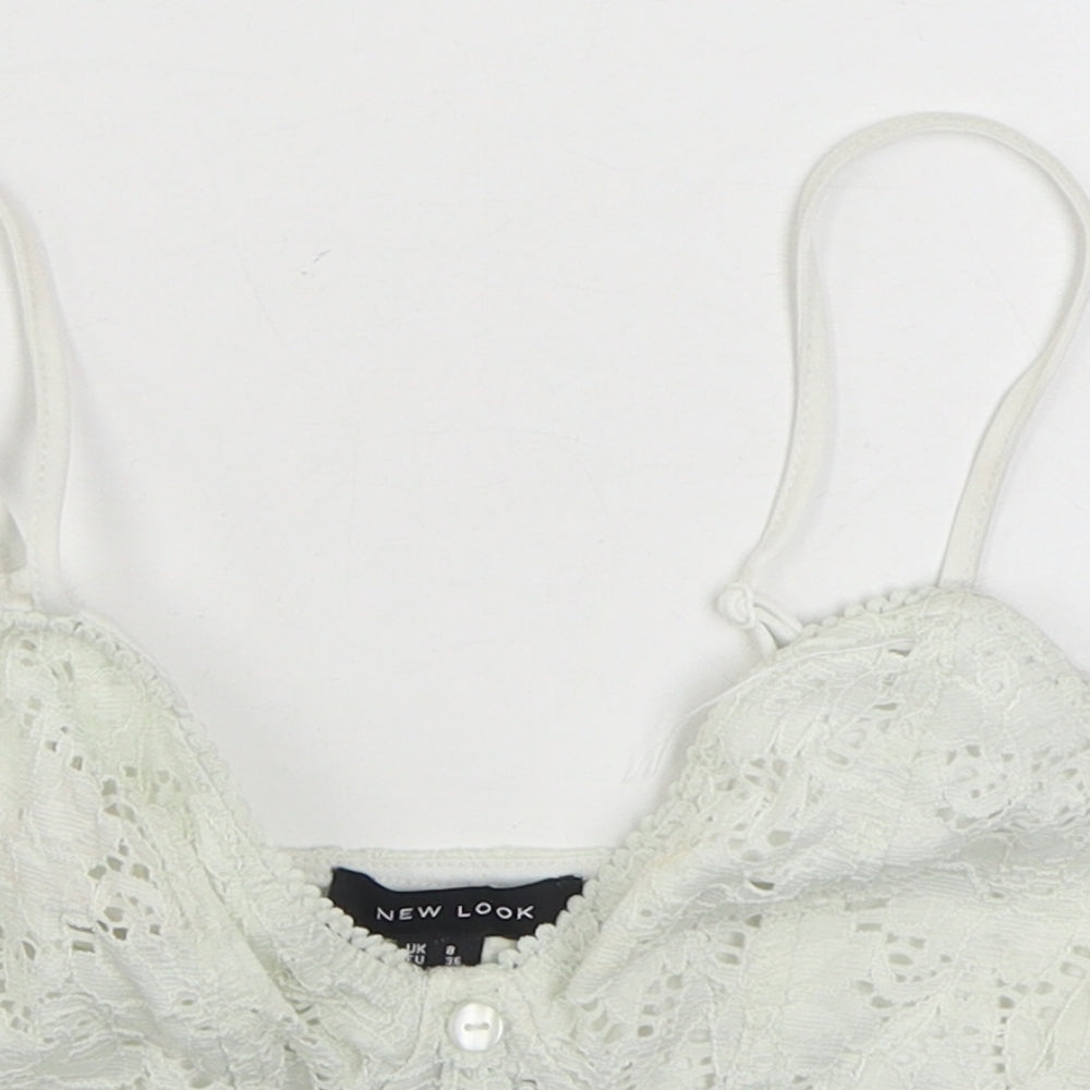 New Look Womens White  Nylon Cropped Tank Size 8 V-Neck