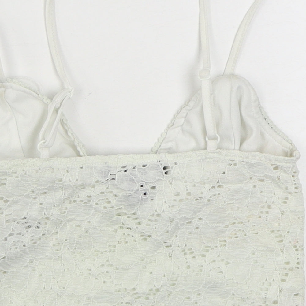 New Look Womens White  Nylon Cropped Tank Size 8 V-Neck