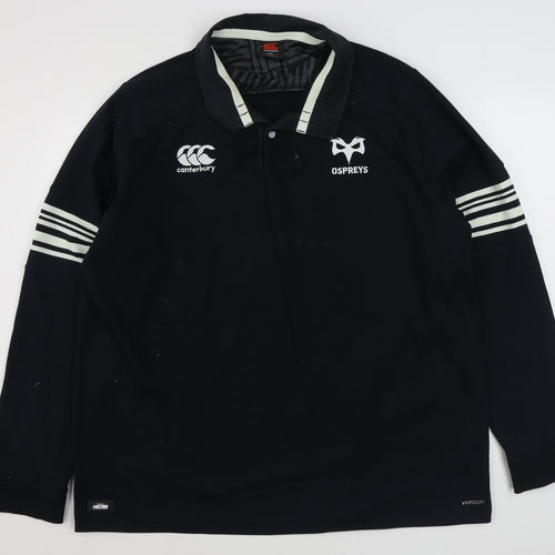 CANTURBRY RUGBY Mens Black  Cotton  Polo Size 4XL Collared Pullover