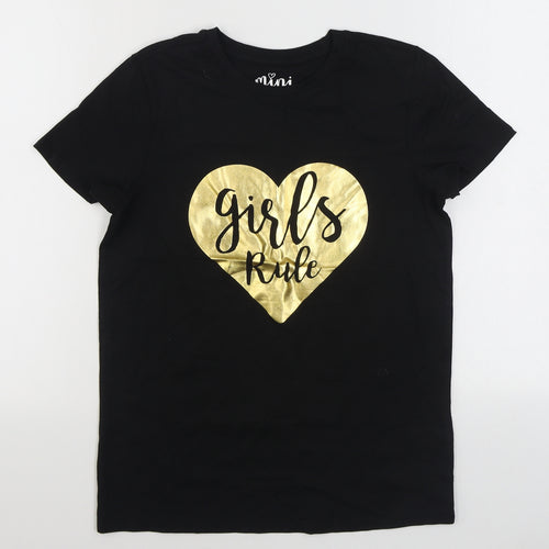 Matalan Girls Black  100% Cotton Basic T-Shirt Size 13 Years Round Neck Pullover