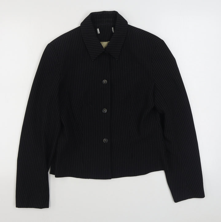 Wallis Womens Black Striped Jacket Blazer Size 10 Button