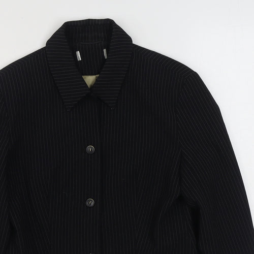 Wallis Womens Black Striped  Jacket Blazer Size 10  Button