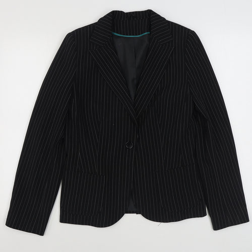 Dorothy Perkins Womens Black Striped  Jacket Blazer Size 12  Button