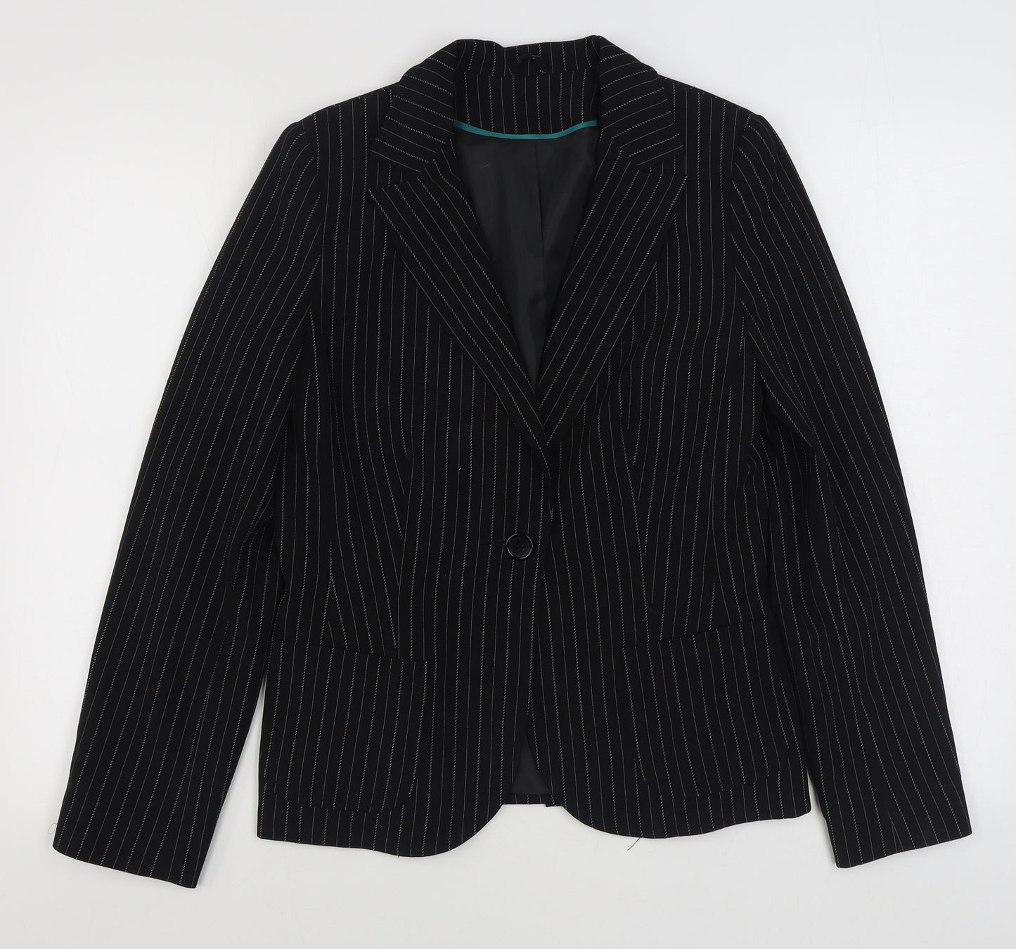Dorothy Perkins Womens Black Striped  Jacket Blazer Size 12  Button