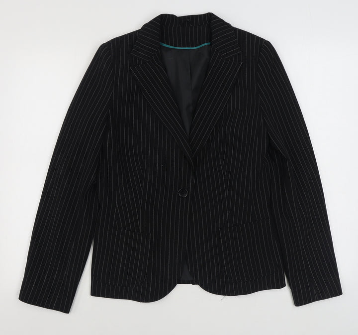 Dorothy Perkins Womens Black Striped  Jacket Blazer Size 12  Button