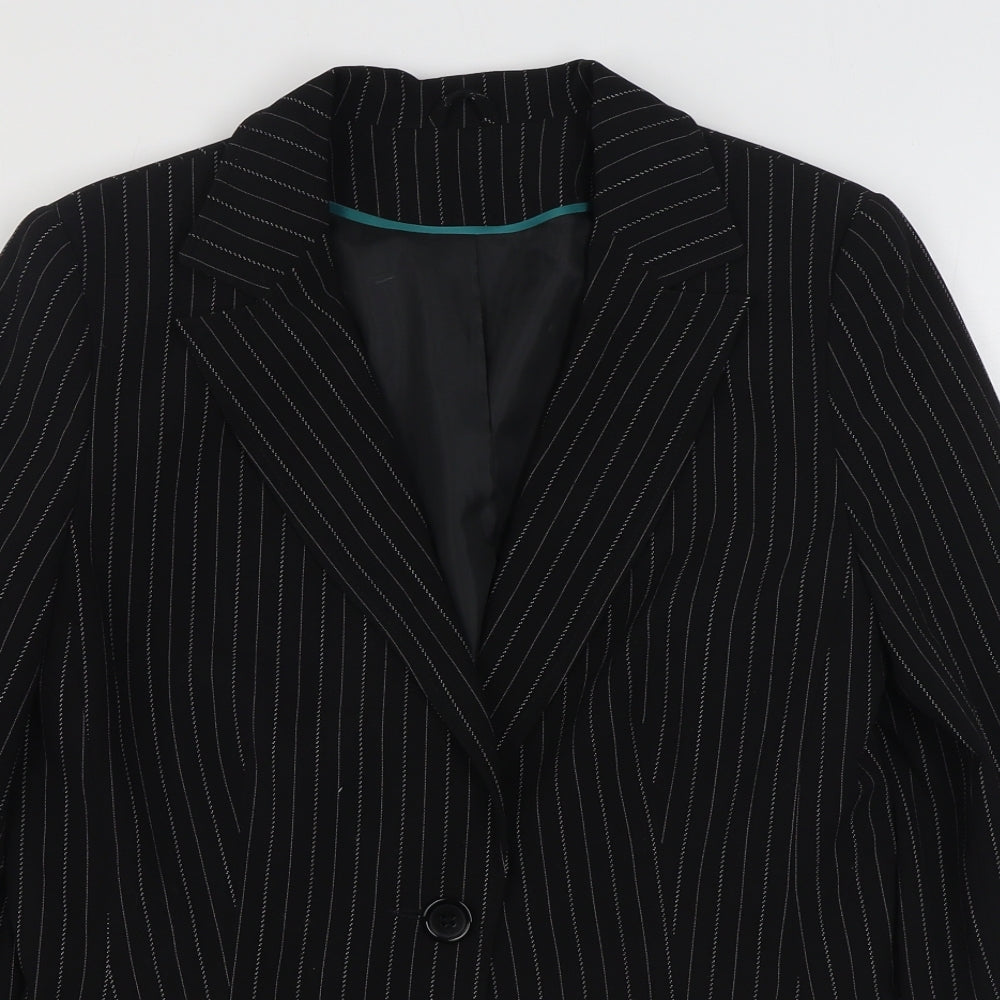 Dorothy Perkins Womens Black Striped  Jacket Blazer Size 12  Button