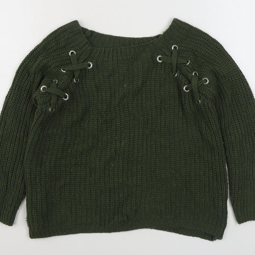 Preworn Womens Green Boat Neck  Acrylic Pullover Jumper Size M