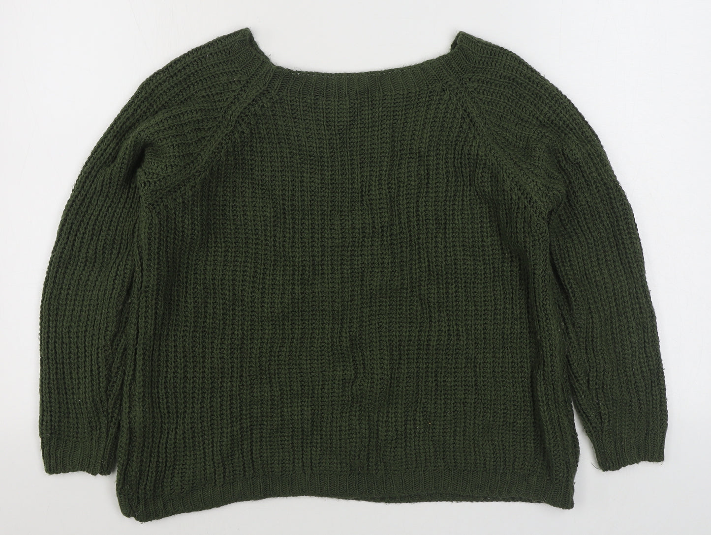Preworn Womens Green Boat Neck  Acrylic Pullover Jumper Size M