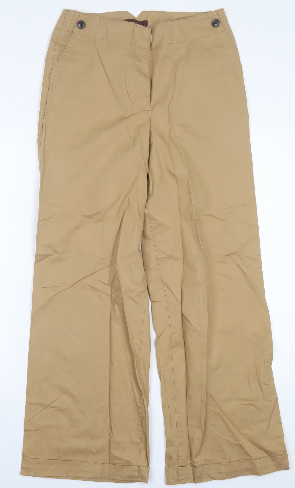 NEXT Womens Beige  Cotton Trousers  Size 10 L29 in Regular Hook & Eye
