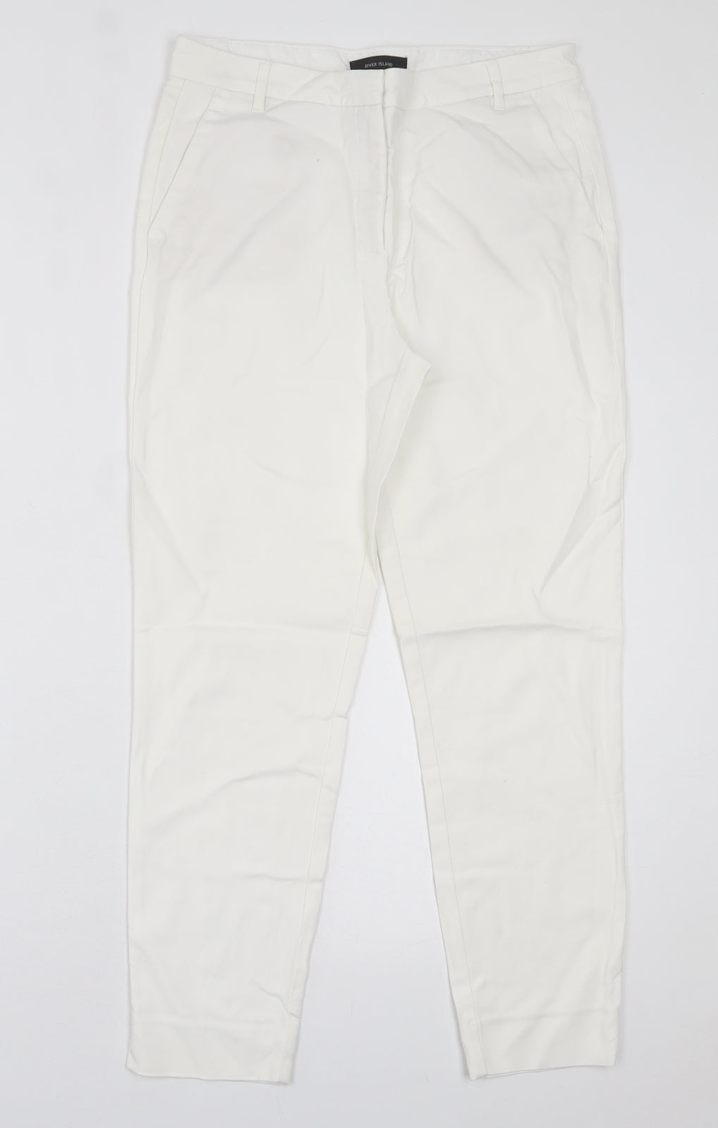 River Island Womens White  Cotton Trousers  Size 10 L26 in Regular Hook & Eye