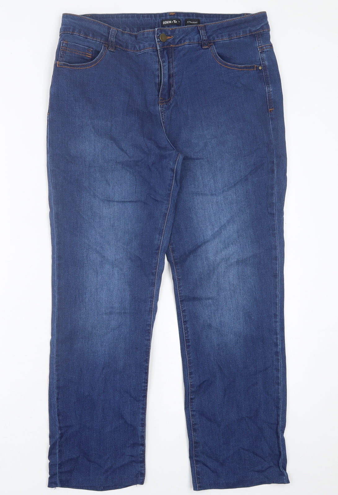 TU Womens Blue  Cotton Straight Jeans Size 14 L26 in Regular