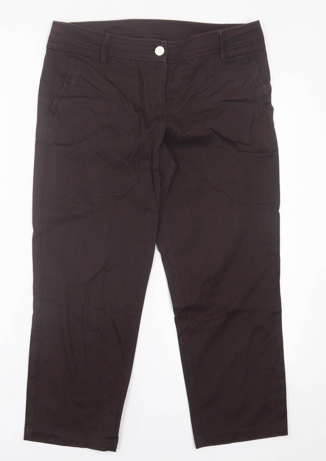 Wallis Womens Brown  Cotton Cropped Trousers Size 12 L23 in Regular Button