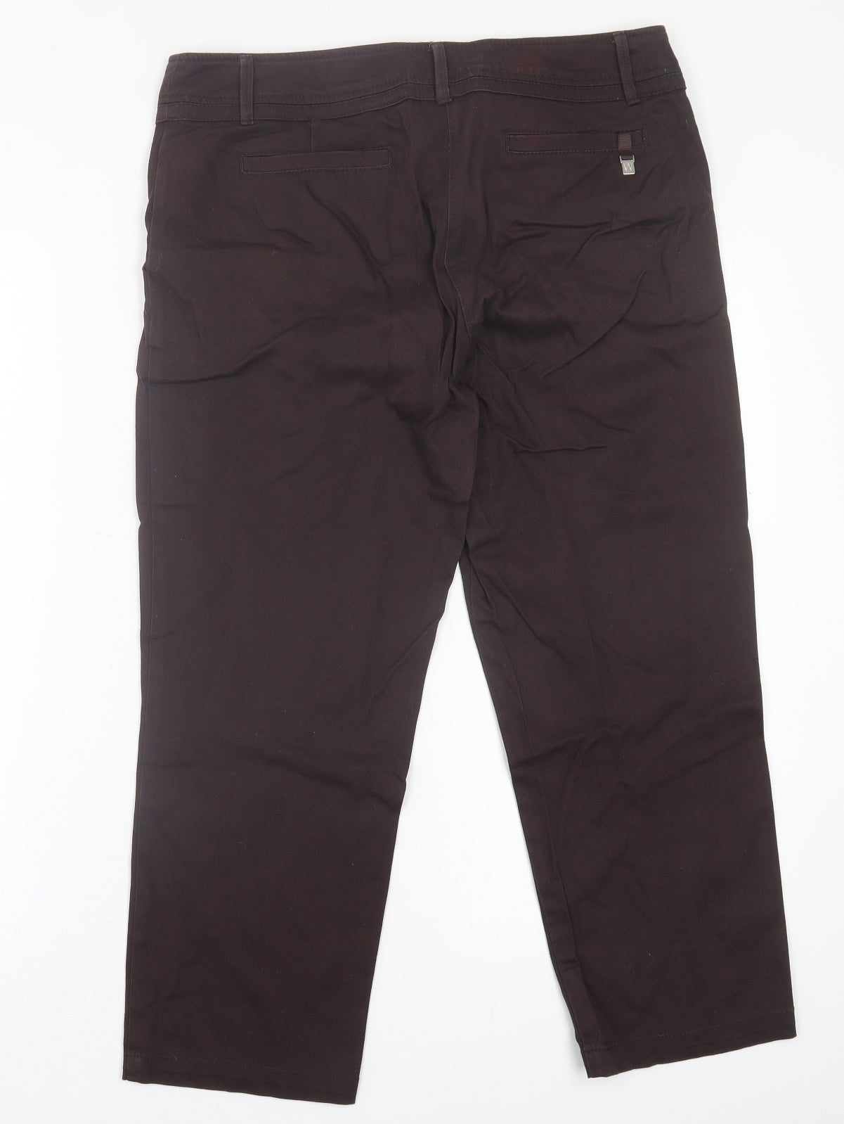 Wallis Womens Brown  Cotton Cropped Trousers Size 12 L23 in Regular Button
