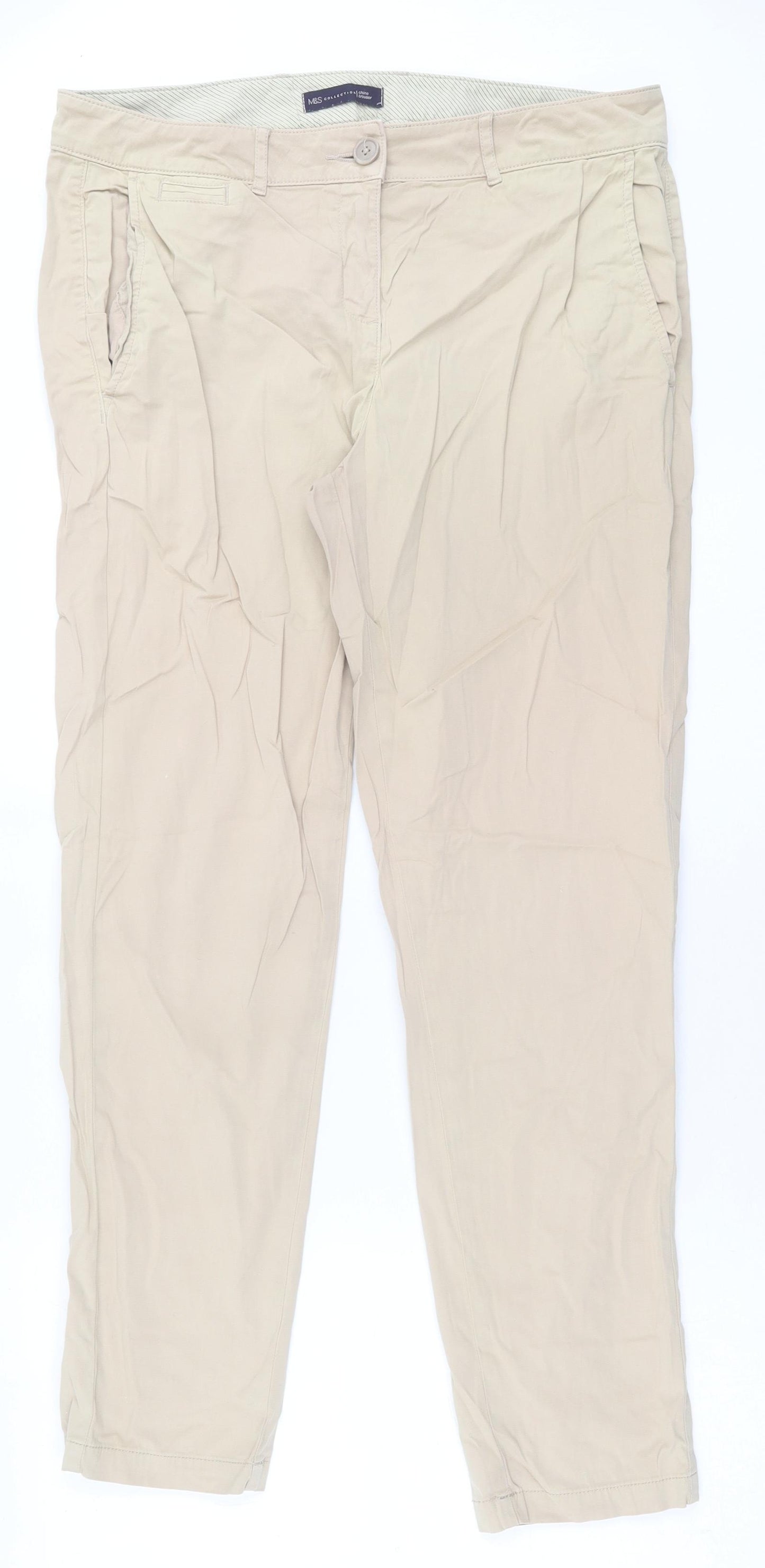 Marks and Spencer Womens Beige  Cotton Chino Trousers Size 14 L30 in Regular Button