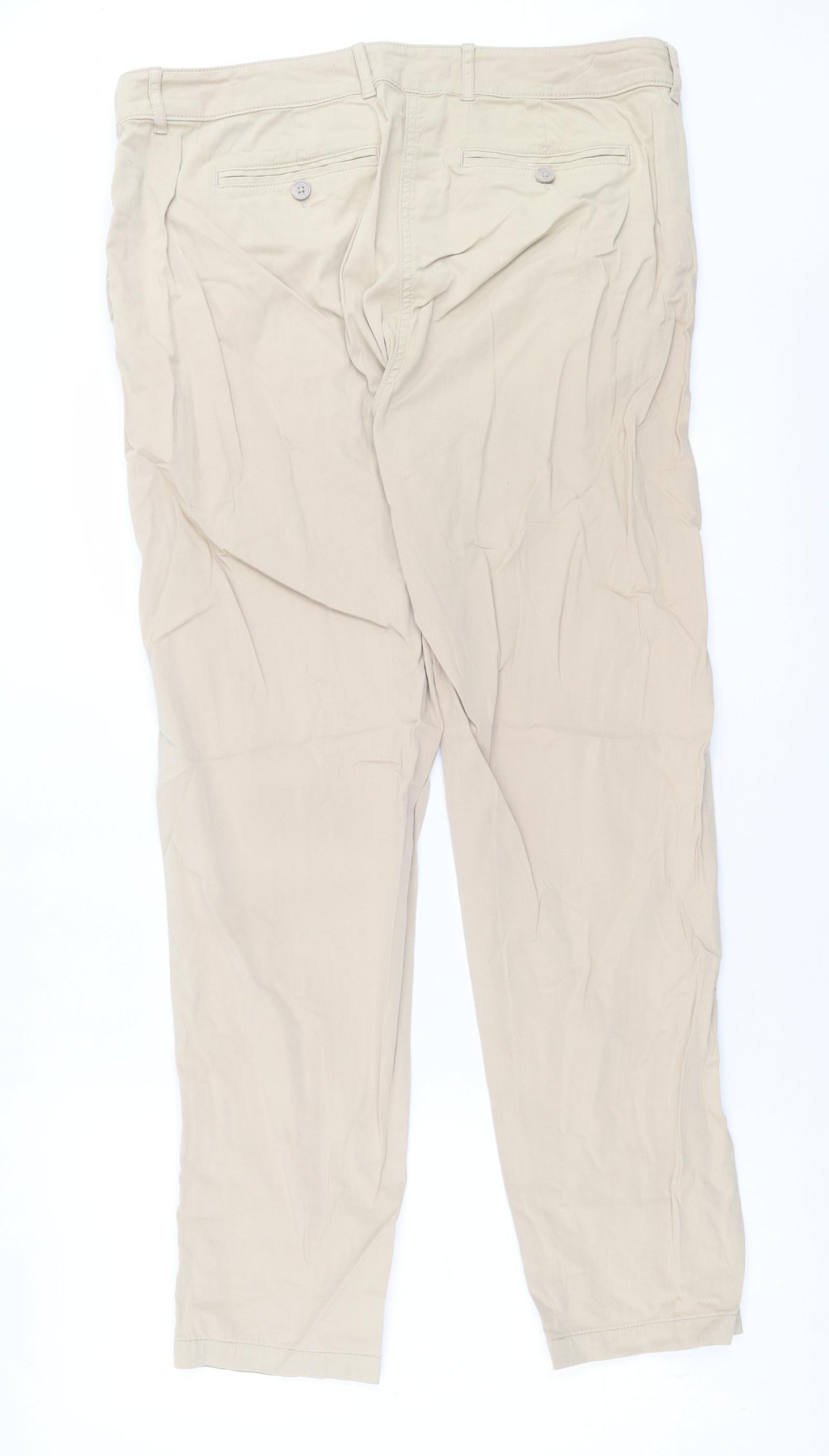 Marks and Spencer Womens Beige  Cotton Chino Trousers Size 14 L30 in Regular Button