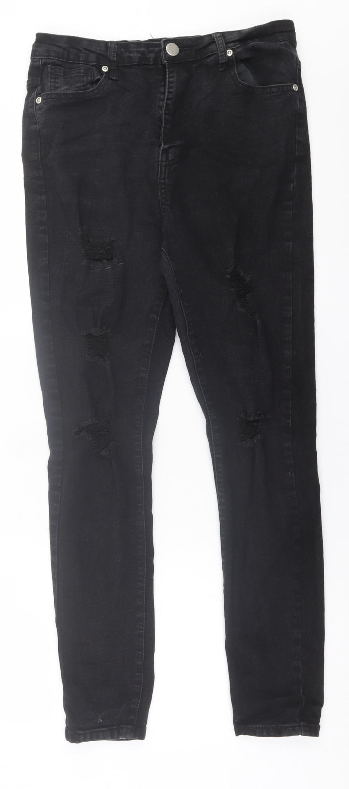 Boohoo Womens Black Cotton Skinny Jeans Size 12 L28 in Regular Button