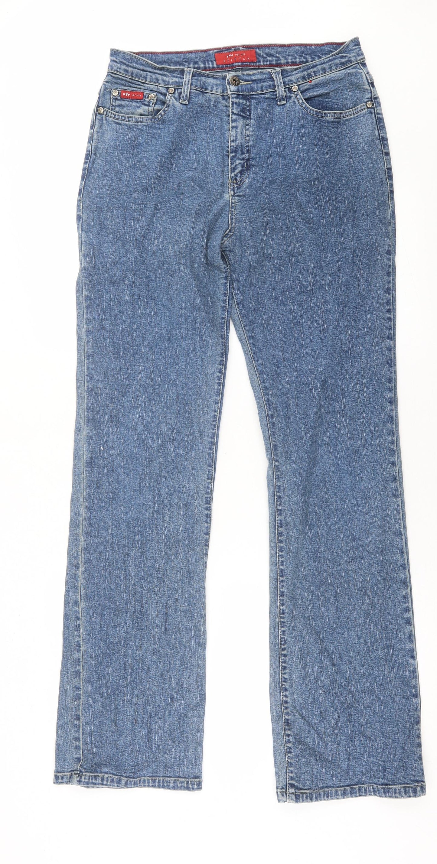 Per Una Womens Blue  Cotton Straight Jeans Size 14 L33 in Regular Button
