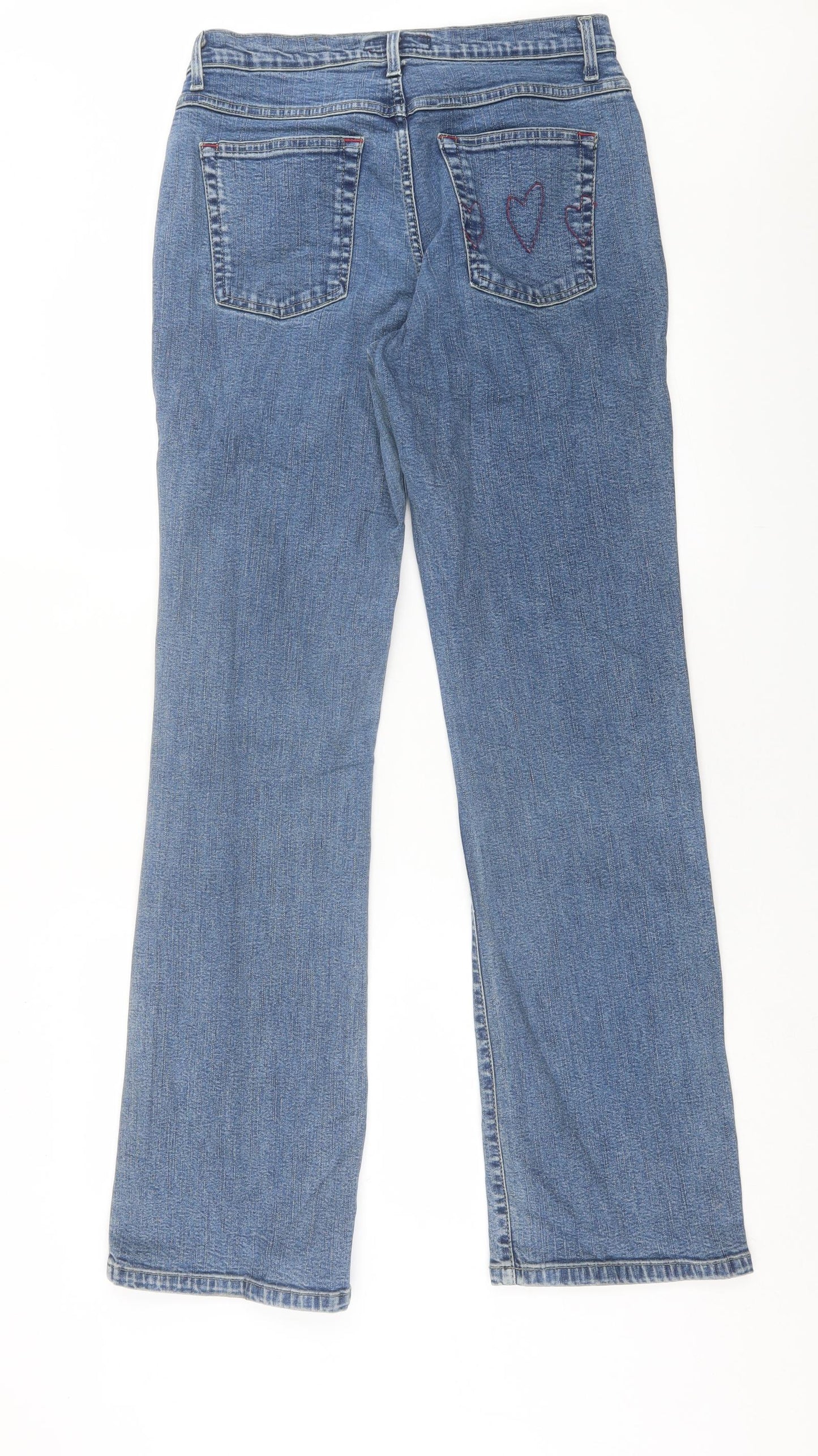 Per Una Womens Blue  Cotton Straight Jeans Size 14 L33 in Regular Button