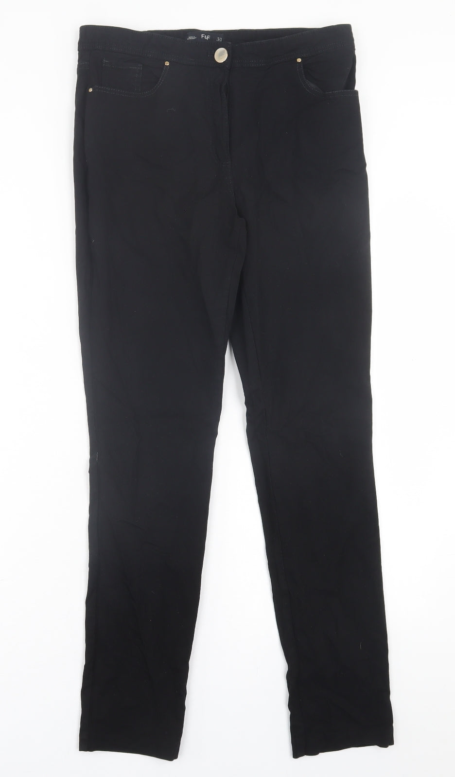 F&F Womens Black  Viscose Trousers  Size 10 L28 in Regular Button