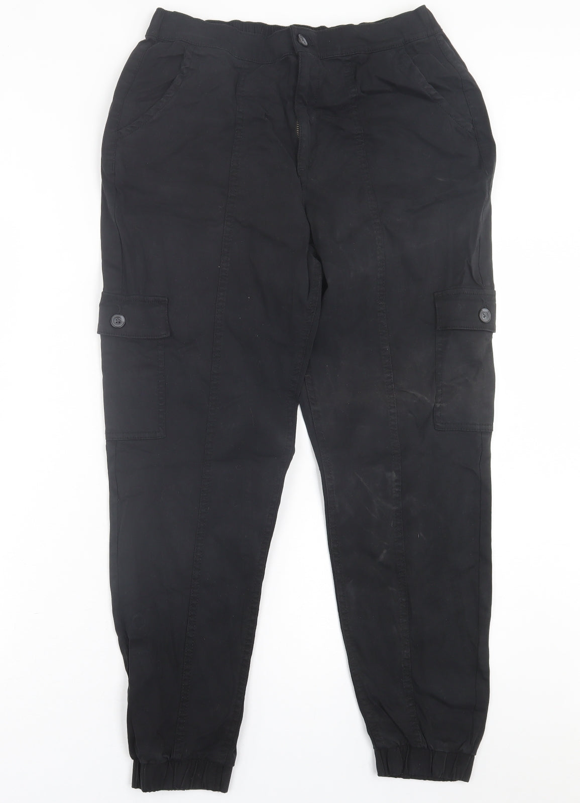 F&F Womens Black  Cotton Cargo Trousers Size 10 L26 in Regular Button